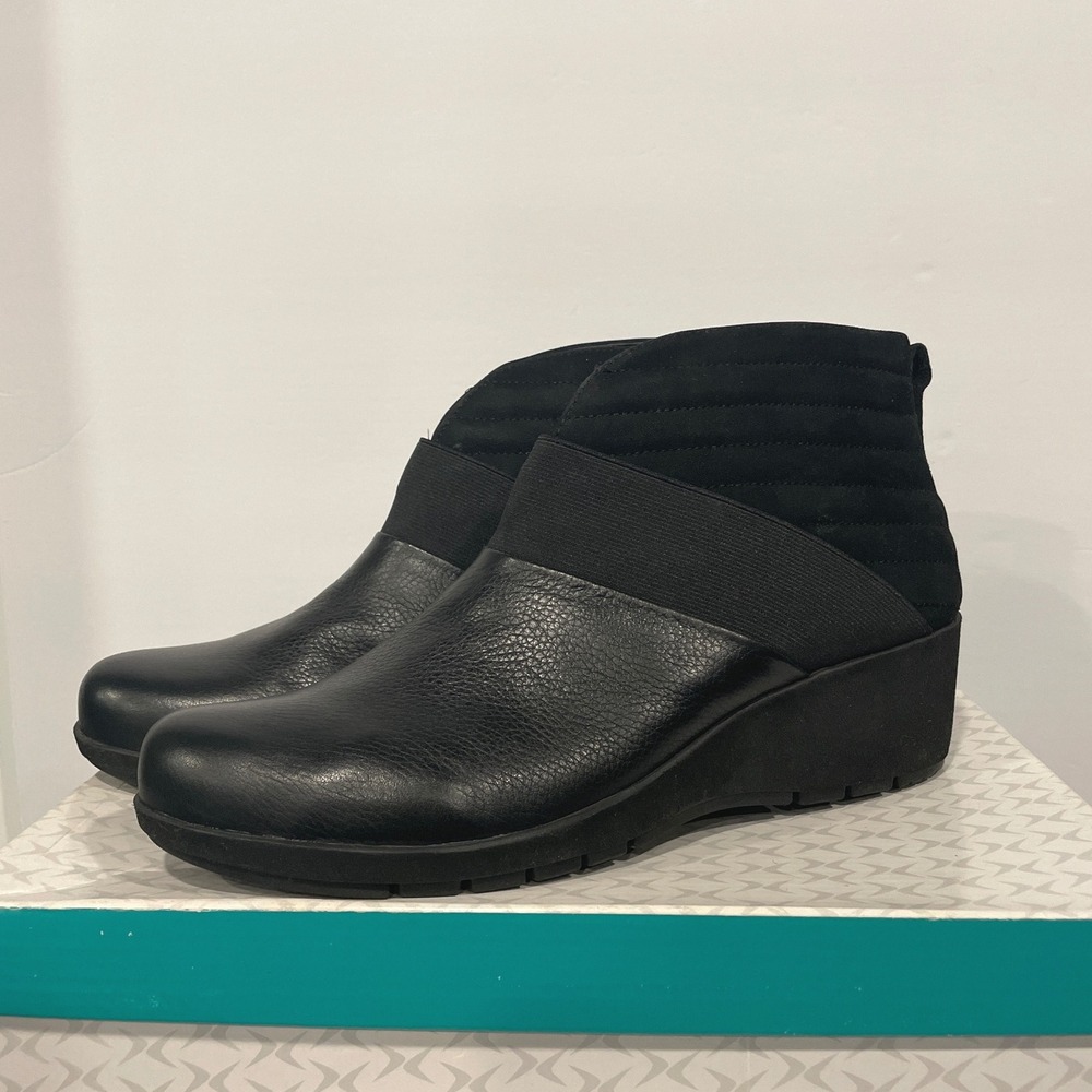 Aetrex EL300 Adele Black Leather Wedge Ankle Boot Women's Size 10.5‎ 11 EU42